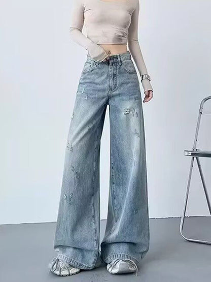 Women Wide Leg High-Rise Light Fade Jeans