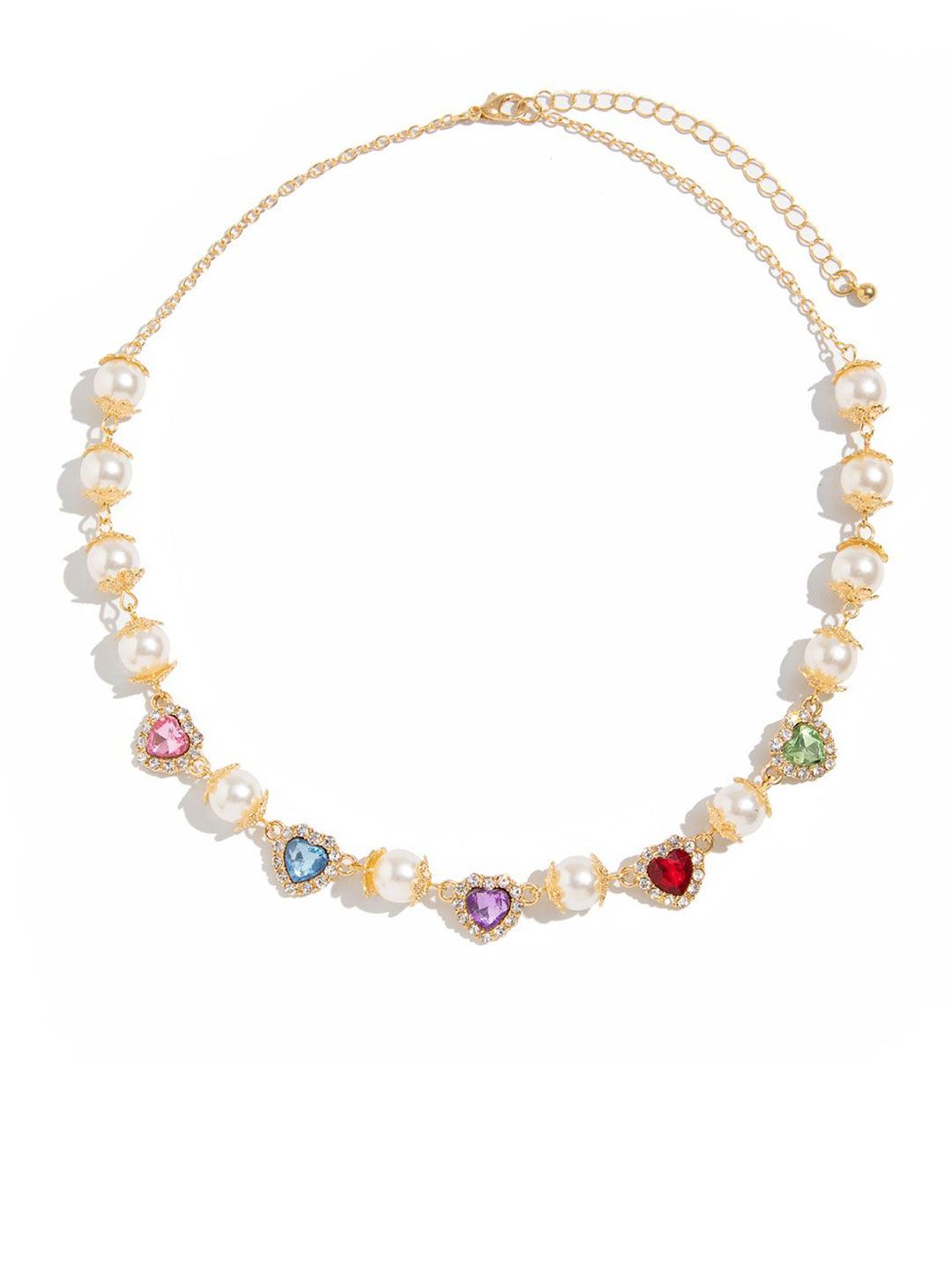 Gold-Plated Artificial Stones Studded And Beaded Necklace
