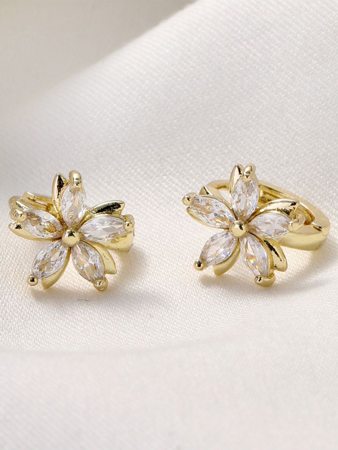 SALTY Gold-Plated Floral Shaped Artificial Stone Studded Studs Earrings
