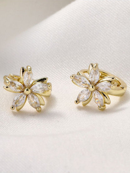 SALTY Gold-Plated Floral Shaped Artificial Stone Studded Studs Earrings