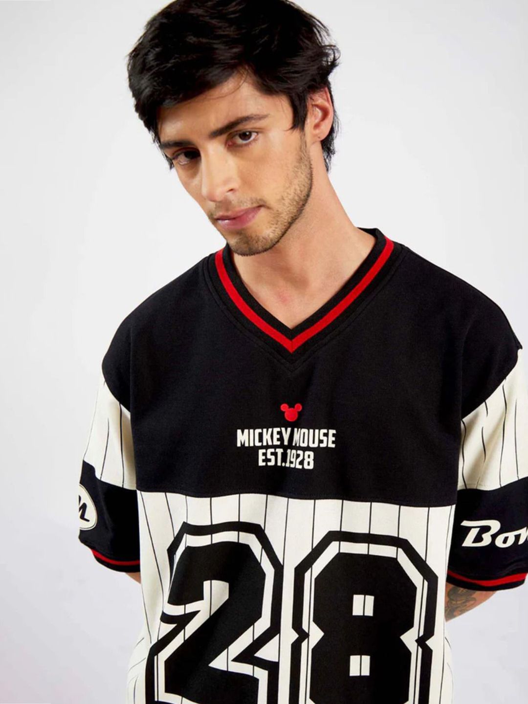 Original Mickey Printed V-Neck Pure Cotton Oversized T-shirt