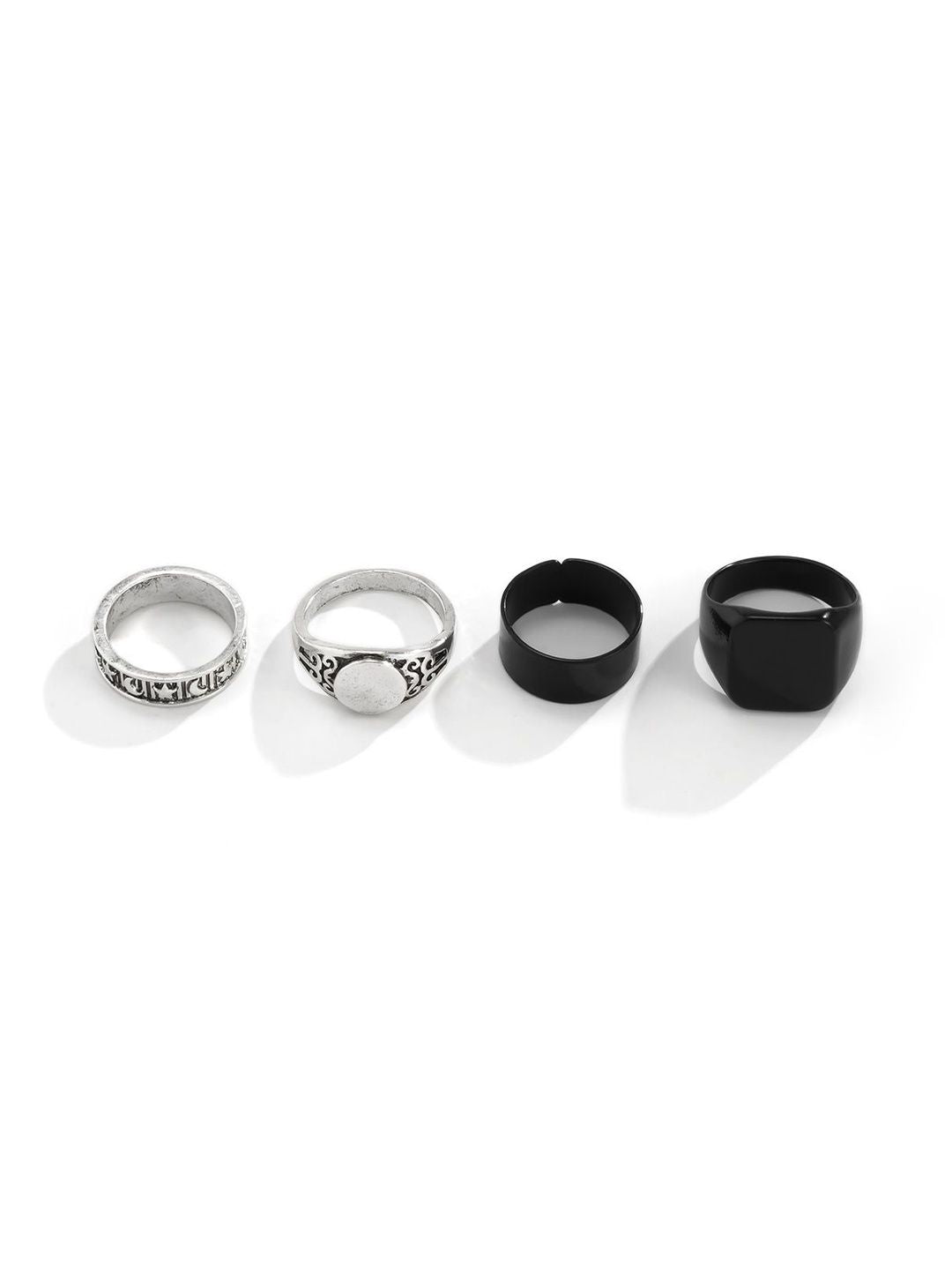 Men Set Of 4 Silver-Plated Finger Rings