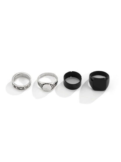 Men Set Of 4 Silver-Plated Finger Rings