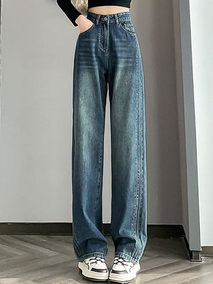 Women Wide Leg Slash Knee Jeans
