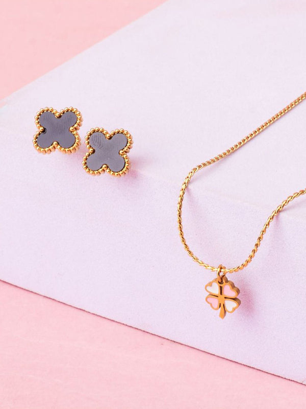 SALTY Stainless Steel Night Clover Detail Jewellery Set