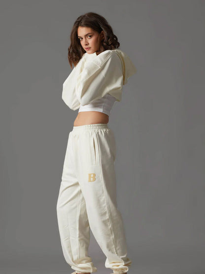 Women Cream Crop Hoodie