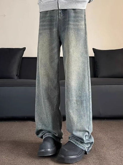 Men Wide Leg Mid-Rise Medium Shade Jeans