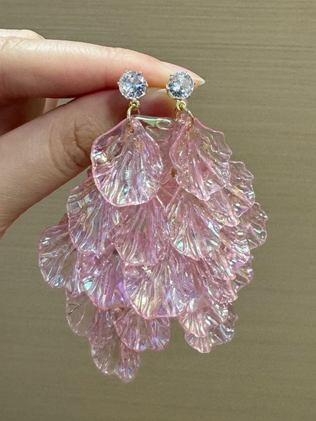 Gold-Plated Artificial Stones Studded Leaf Shaped Drop Earrings