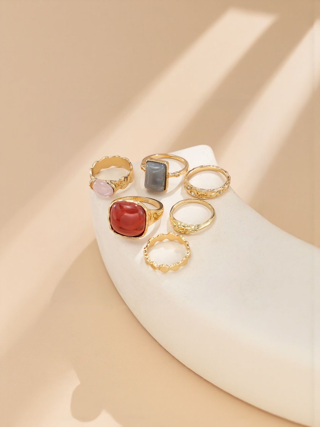Women Set Of 6 Gold-Plated Stones Studded Finger Ring