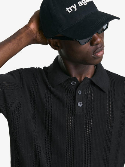 Textured openwork polo shirt