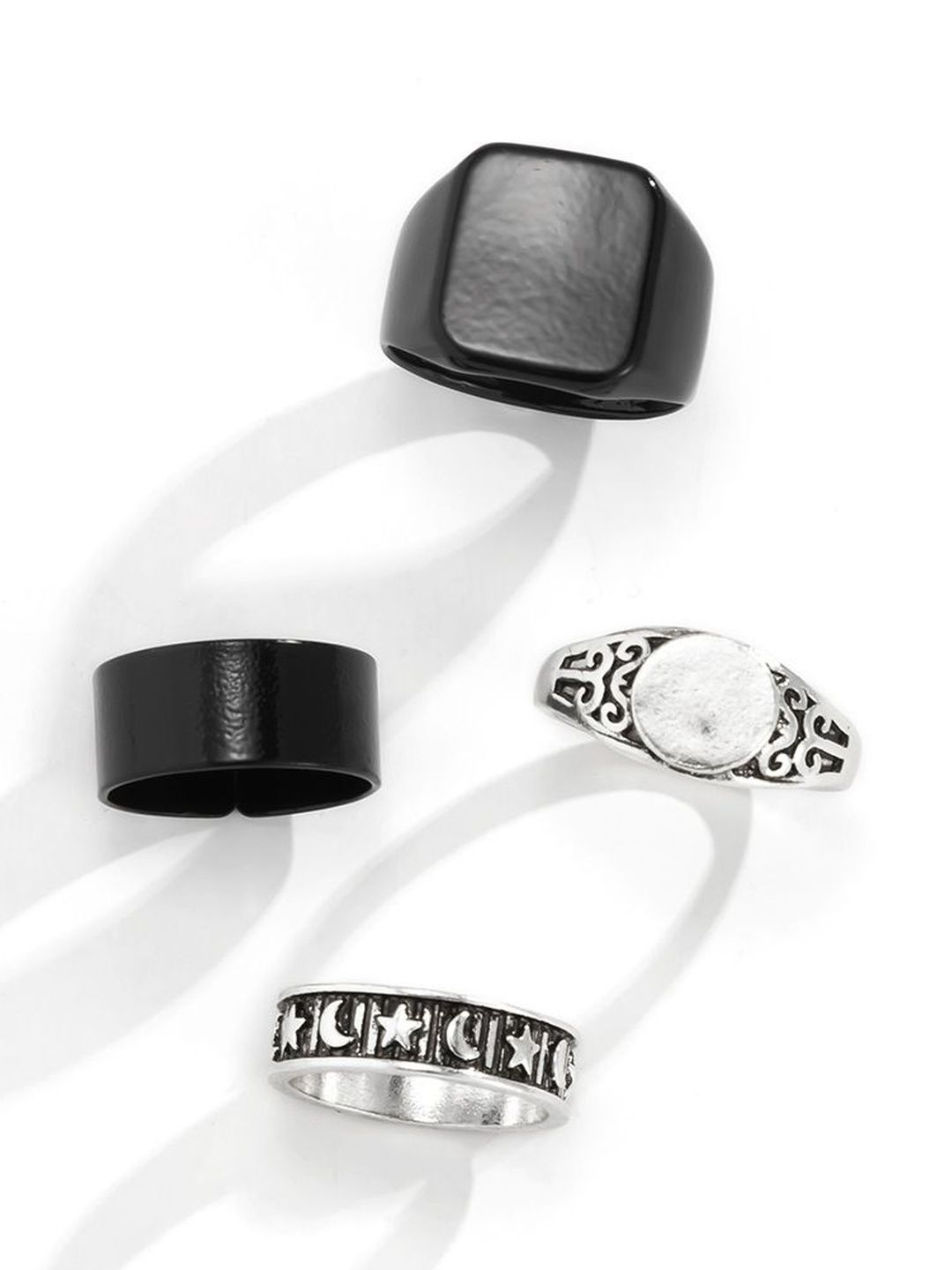 Men Set Of 4 Silver-Plated Finger Rings