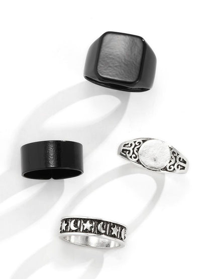 Men Set Of 4 Silver-Plated Finger Rings
