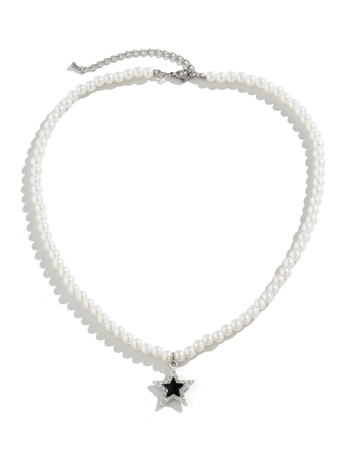 Silver-Plated Artificial Beaded Minimal Necklace