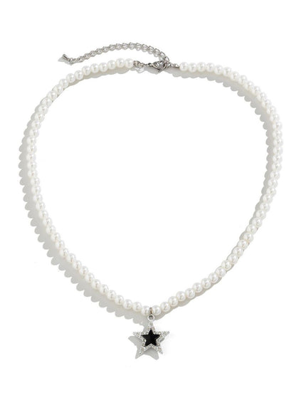 Silver-Plated Artificial Beaded Minimal Necklace