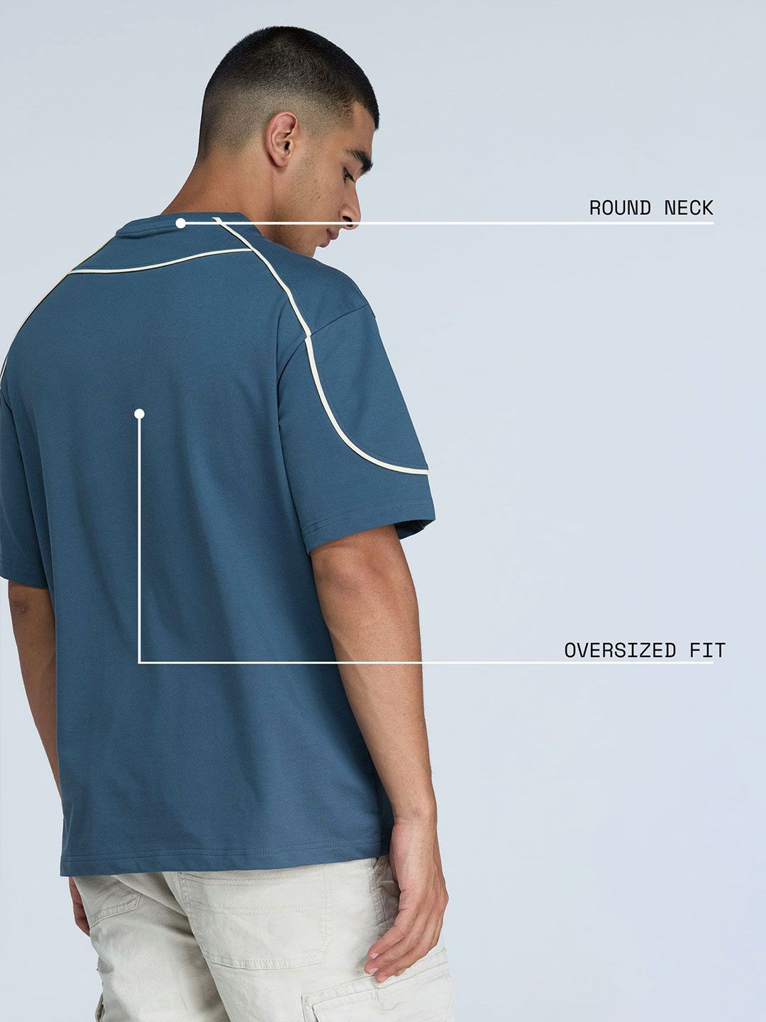 Men Steel Blue Round Neck Oversized Jersey Tshirts