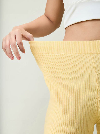 Yellow Rib-knit Trousers