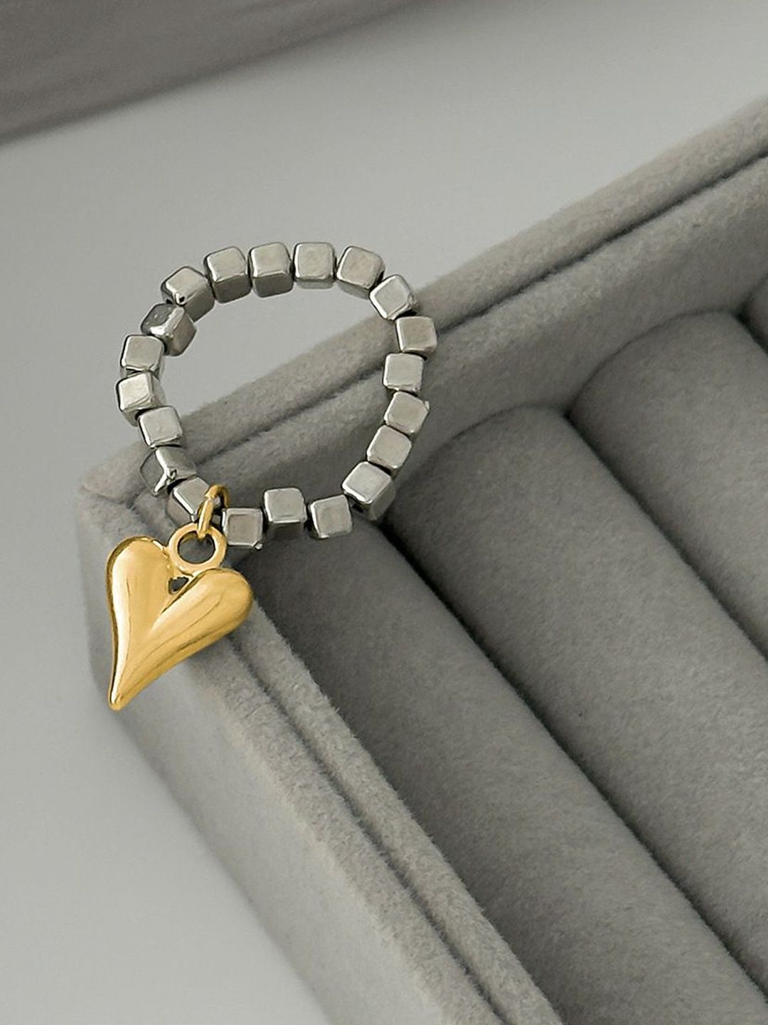 Silver-Plated Beaded Finger Ring