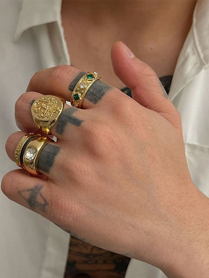 Men Set Of 3 Gold-Plated Artificial Stones Studded Finger Rings