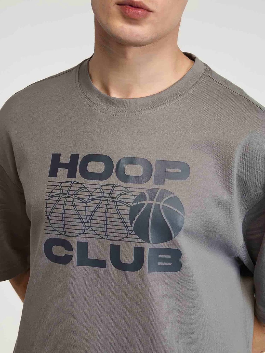 Men Grey Certified Hoopers Oversized Printed Cotton Tee