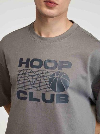 Men Grey Certified Hoopers Oversized Printed Cotton Tee