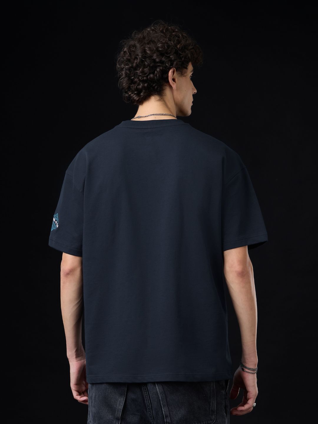 Men Oversized Fit Printed Navy Blue T-Shirts