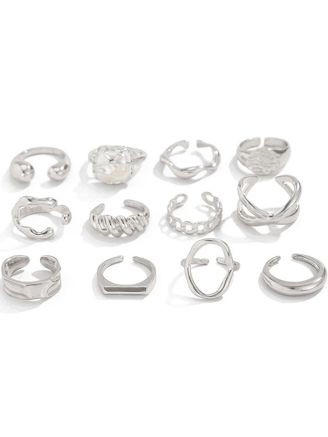 Set Of 12 Silver-Plated Finger Ring