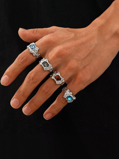 Men Set Of 4 Silver-Plated Stone-Studded Finger Ring