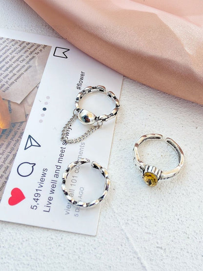 Set of 3 Silver-Plated Stone-Studded Finger Rings
