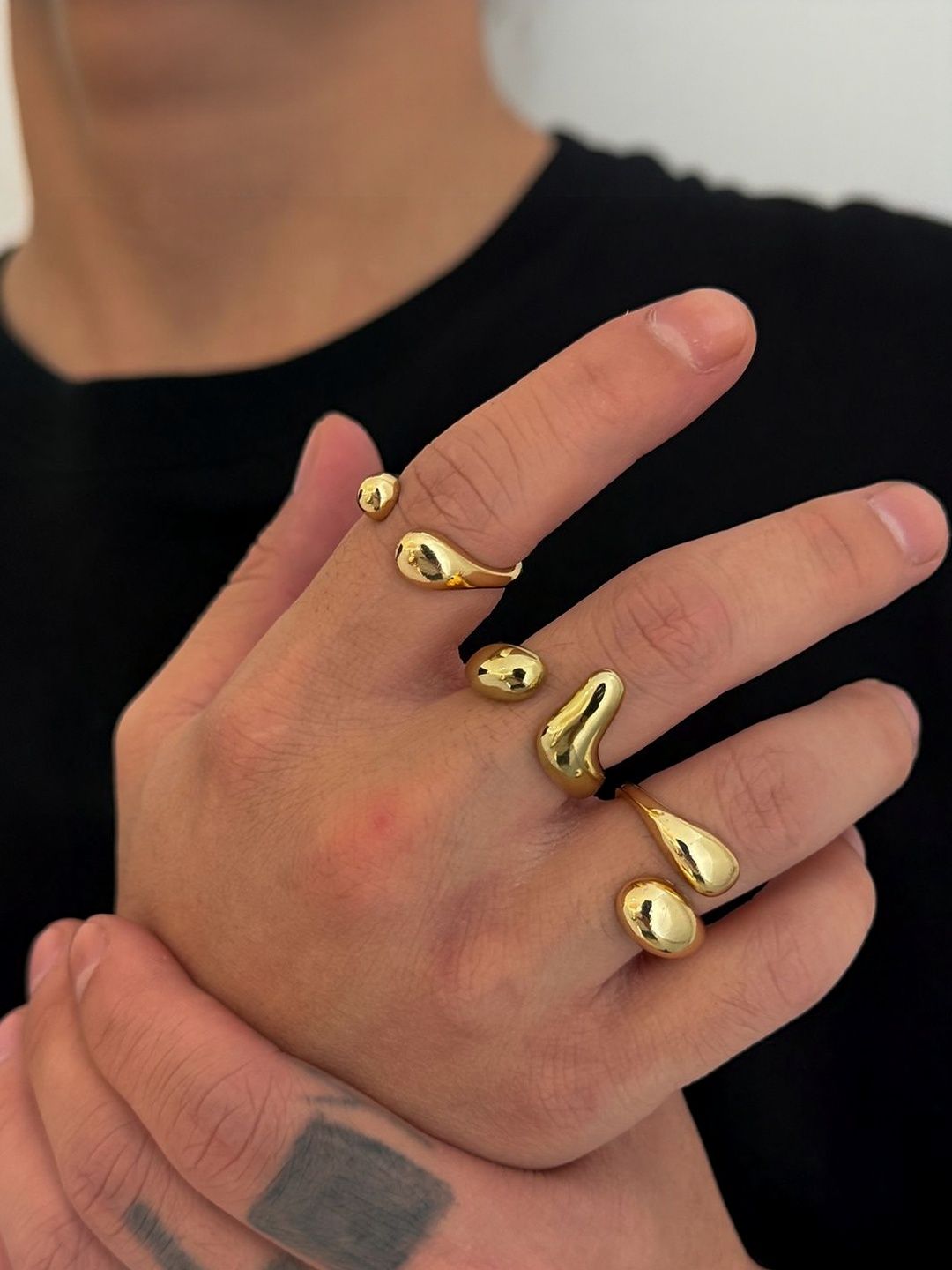 Set Of 3 Men Alloy Gold-Plated Finger Ring