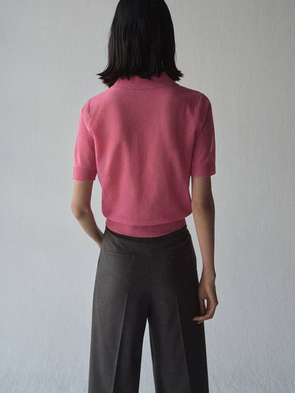 Polo Collar Cotton Linen  T-shirt