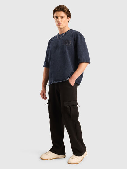 Men Typography Printed Acid Wash Oversized Cotton T-shirt