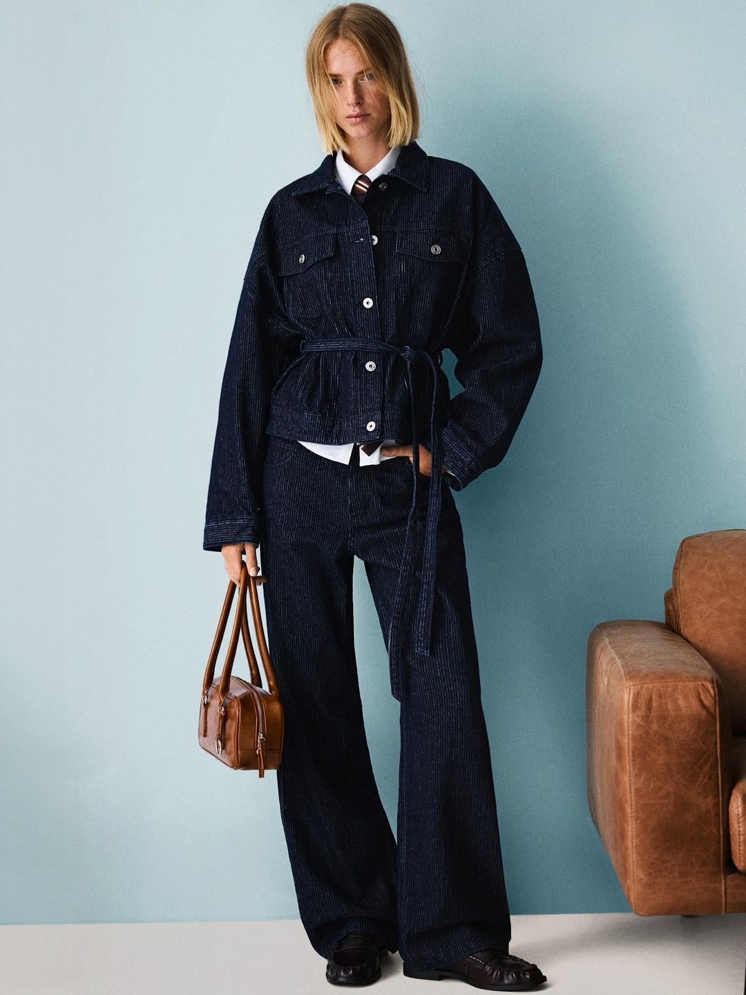 Textured Straight-leg Wide-leg Jeans