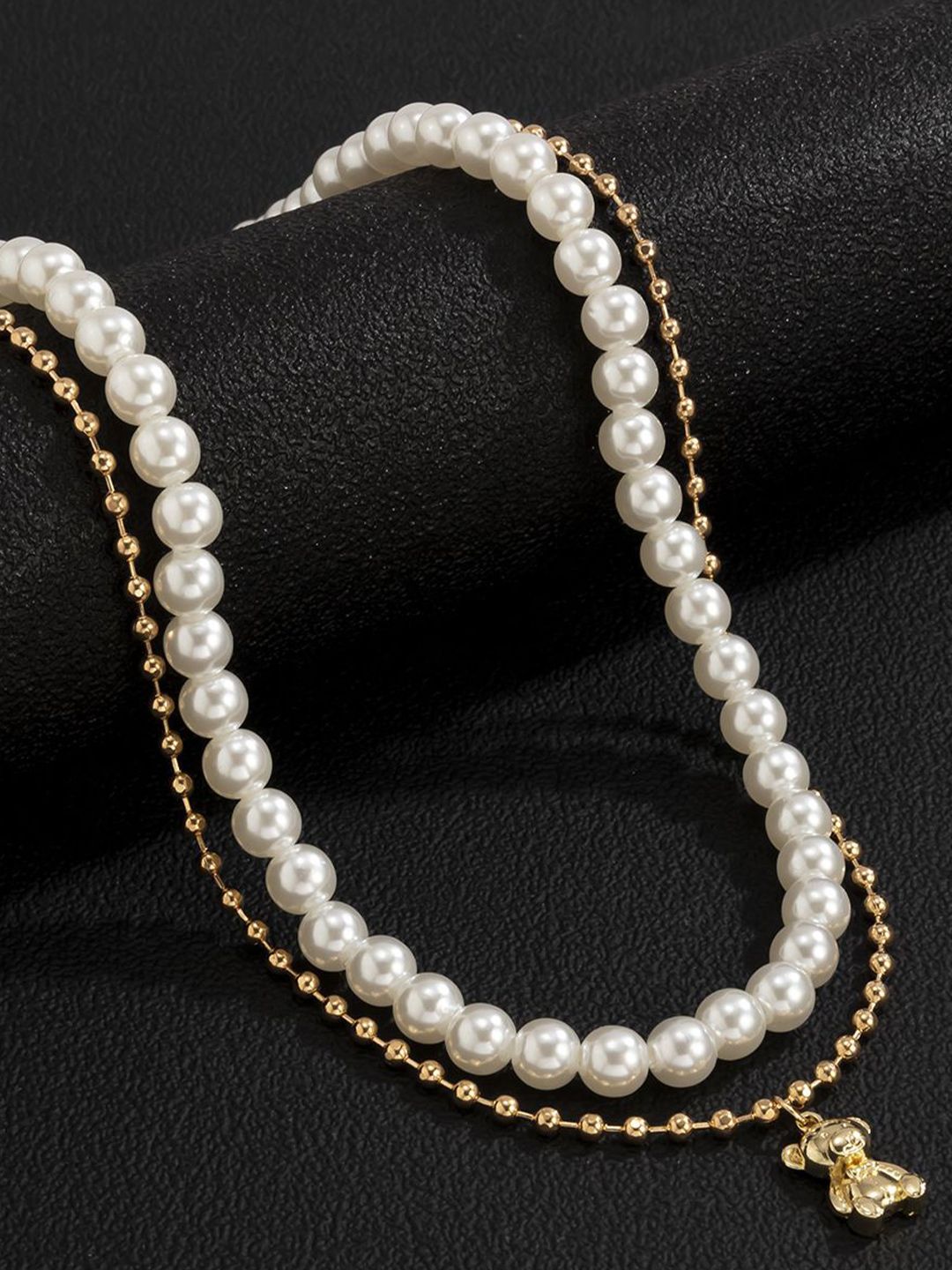 Gold-Plated Artificial Stone Baeded MInimal Necklace