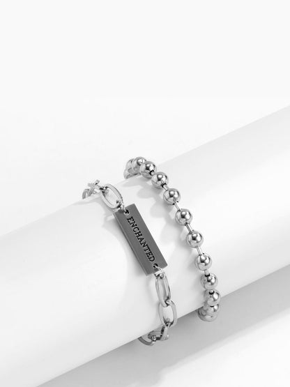 Men 2 Antique Silver-Plated Link Bracelet