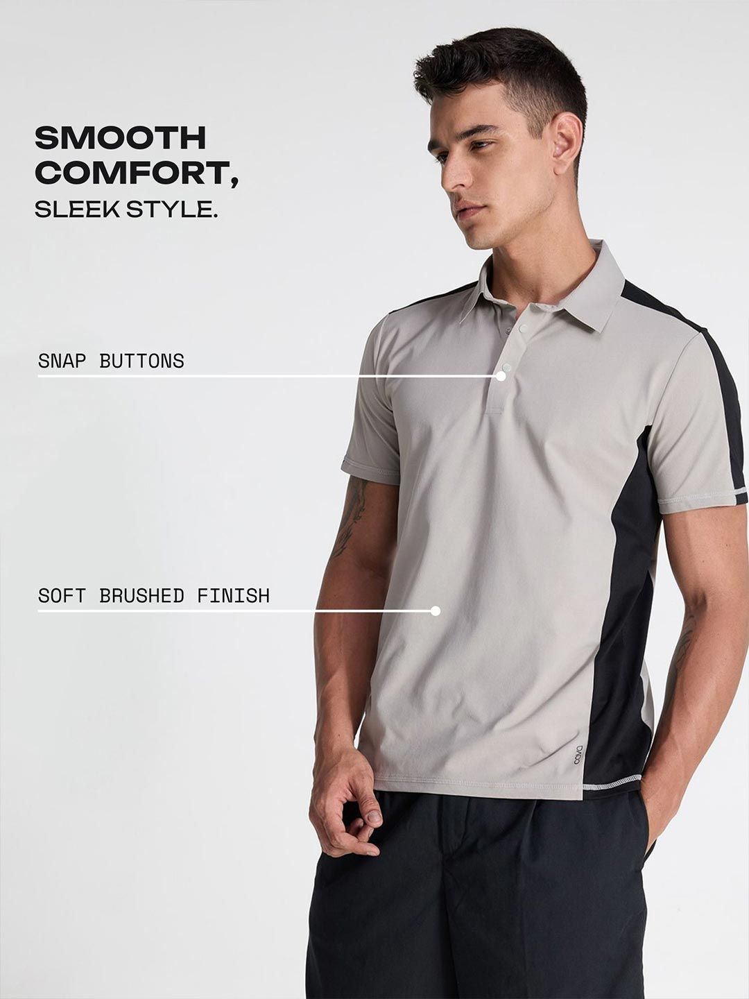 Cement Contrast Bonded Polo T-shirt