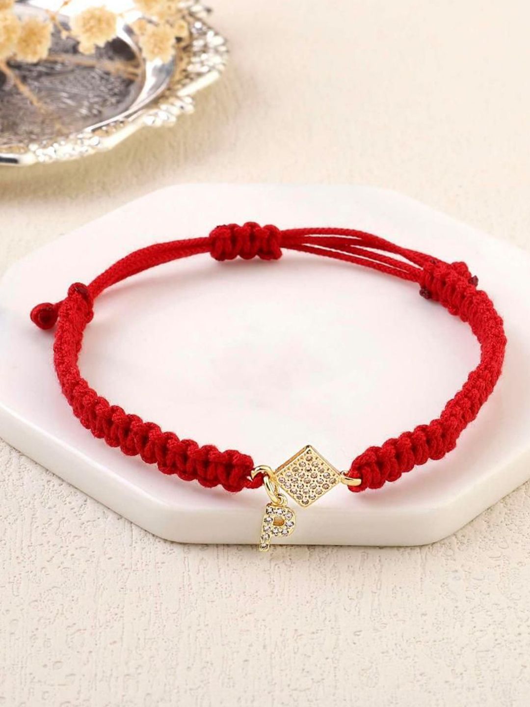 SALTY Women Stainless Steel Stone Studded Alphabet J Wraparound Thread Bracelet
