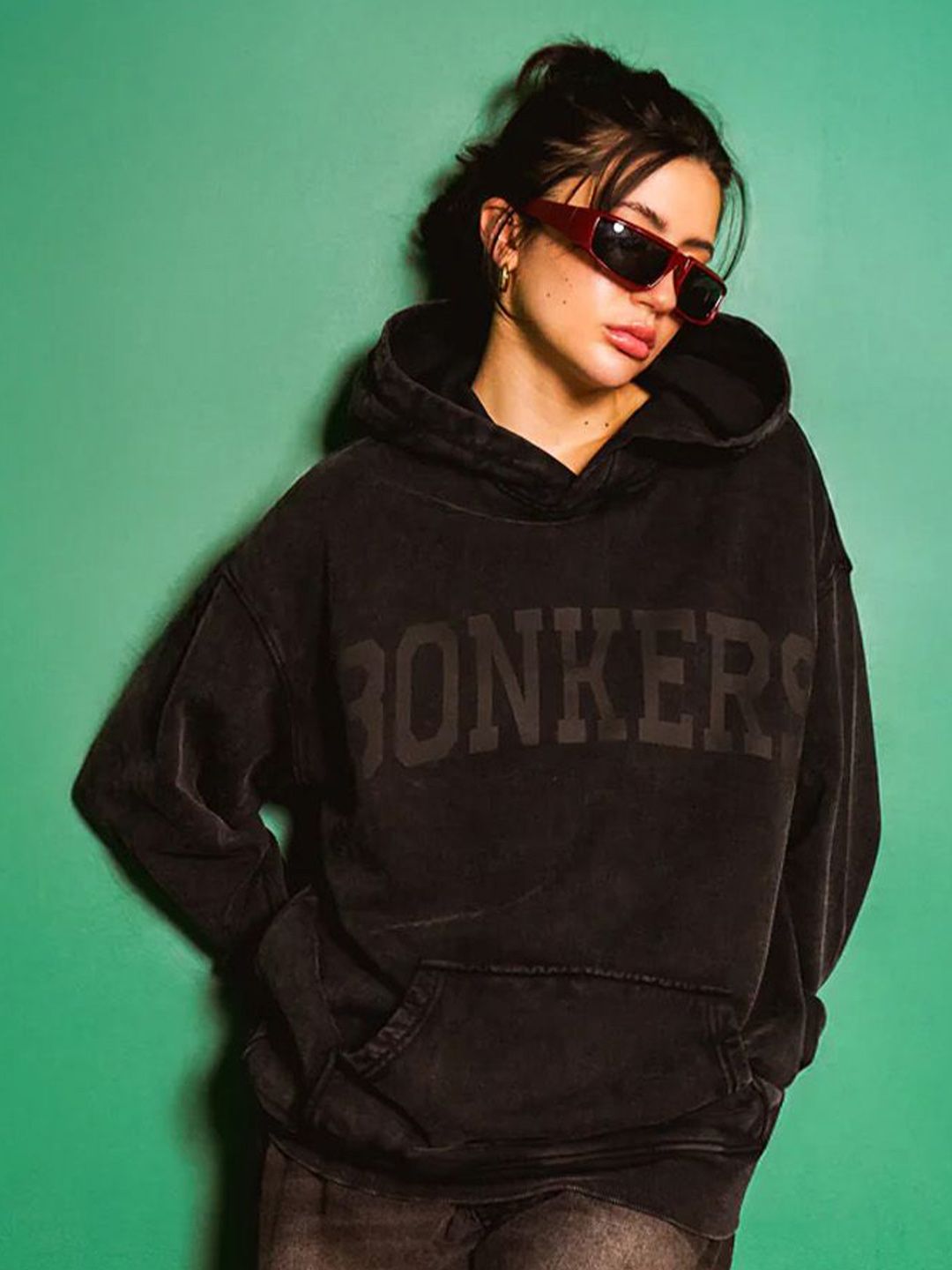 Women Faded Signature Printed Hooded Pullover Cotton Sweatshirt