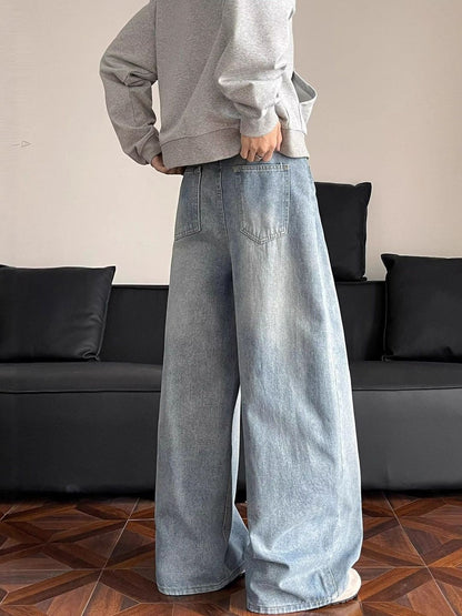 Men Wide Leg Mid-Rise Light Fade Jeans
