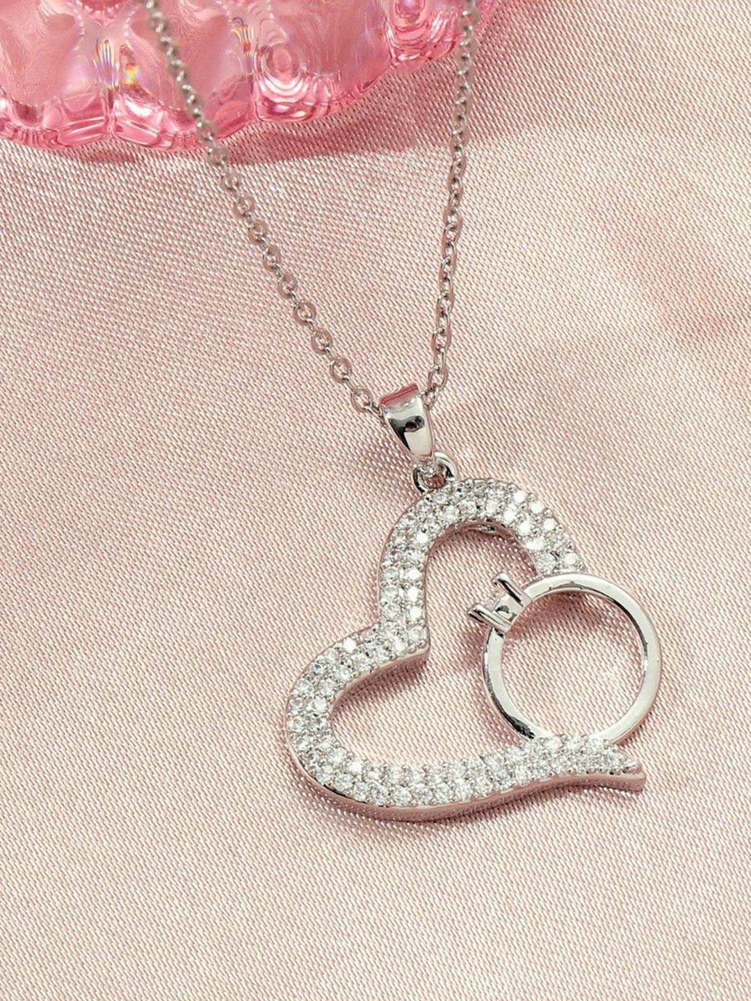 SALTY Graceful Heart with Ring Neck Chain - Silver For Women & Girls