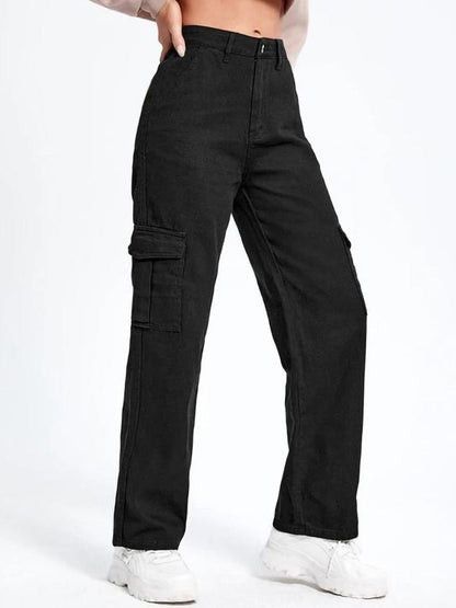 Women Cotton Straight Fit High-Rise Cargo Styles Jeans