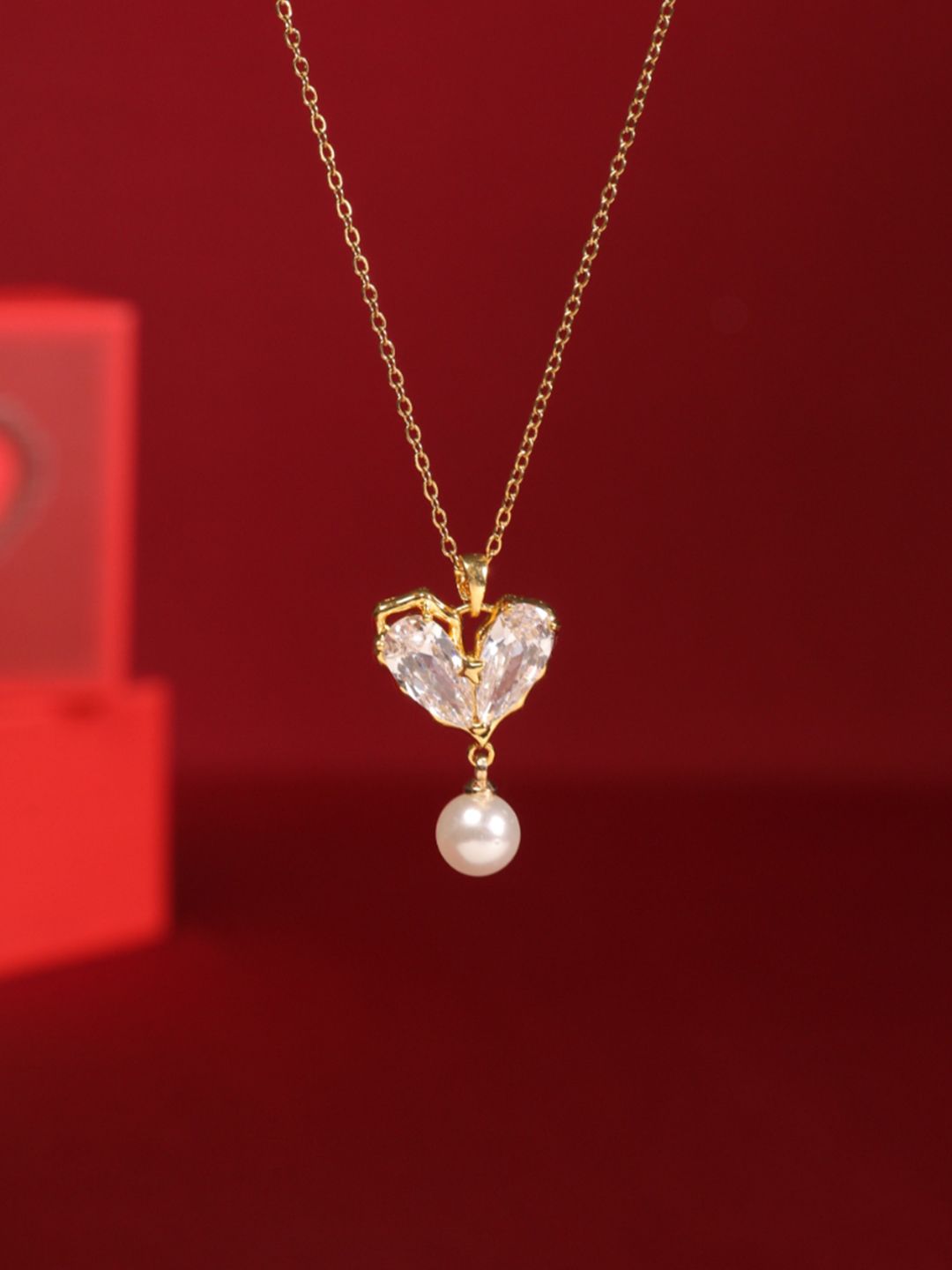 SALTY Charming Stone Heart Pearl Neck Chain For Women & Girls