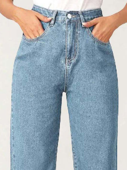 Women Straight Fit High-Rise Clean Look Stretchable Cotton Jeans