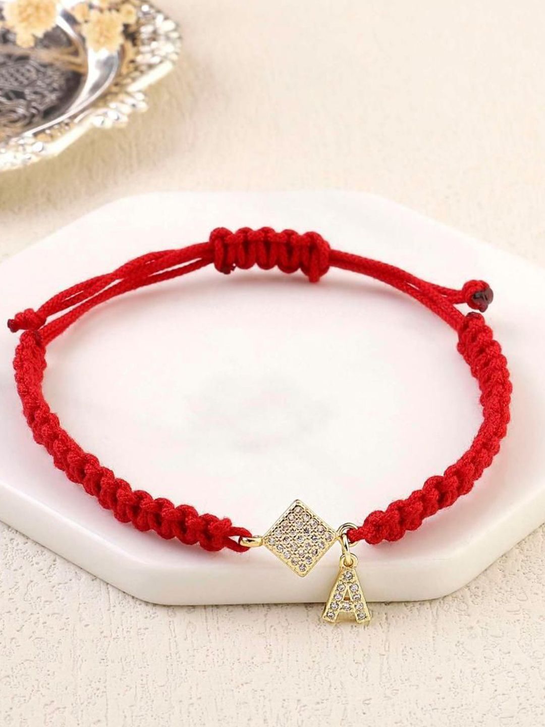 SALTY Women Stainless Steel Stone Studded Alphabet D Wraparound Thread Bracelet