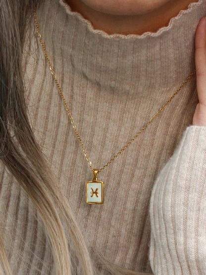 SALTY Gold & White Sign of the Stars Zodiac Gemini Pendant With Chain