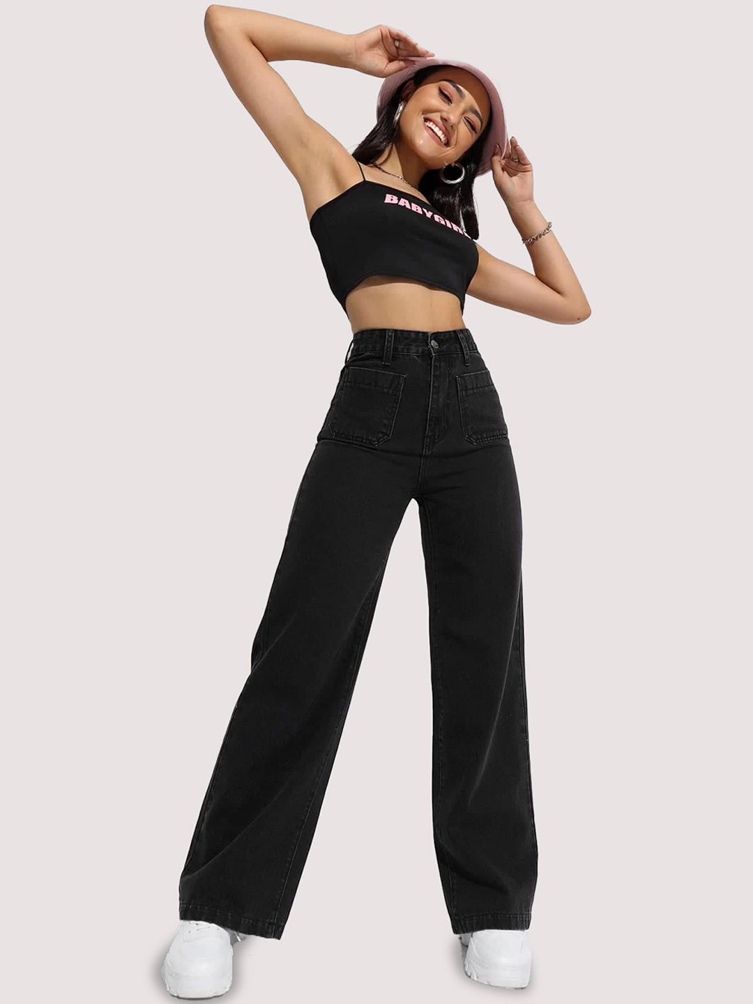 Women Cotton Straight Fit High-Rise Stretchable Jeans