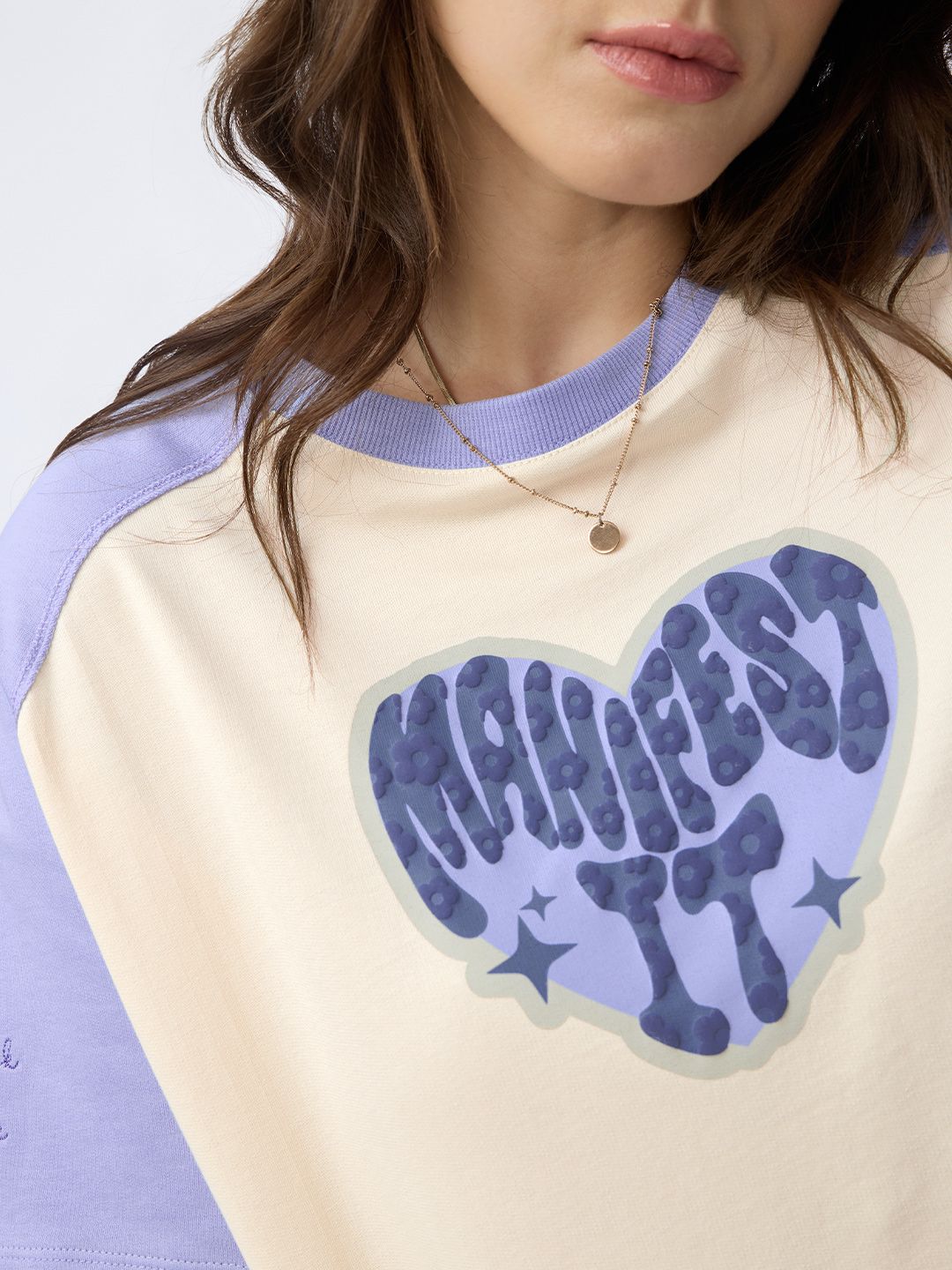 Women Oversized Fit Printed Cream T-Shirts