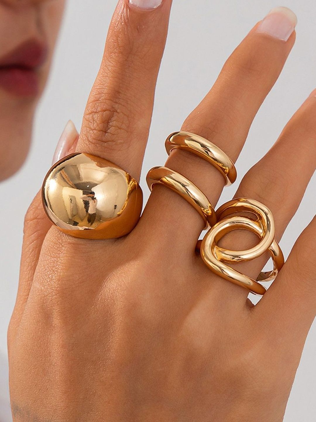 Set of 3 Gold-Plated Finger Ring