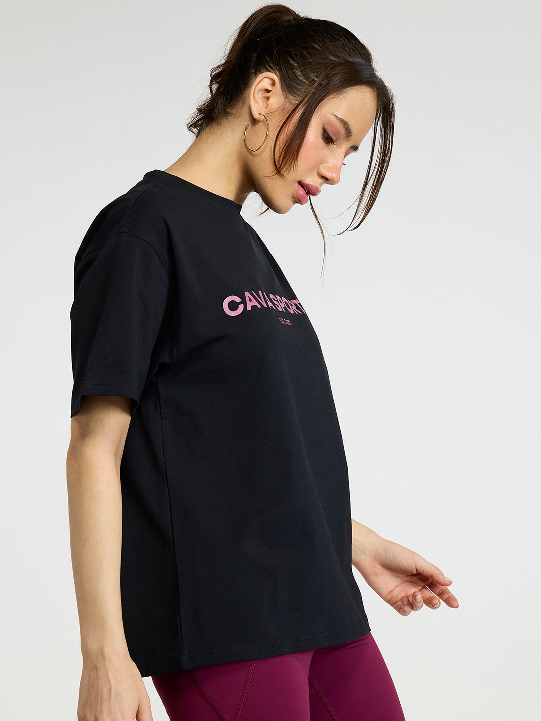 Women Black Love All Oversized Printed Cotton-Spandex Tee