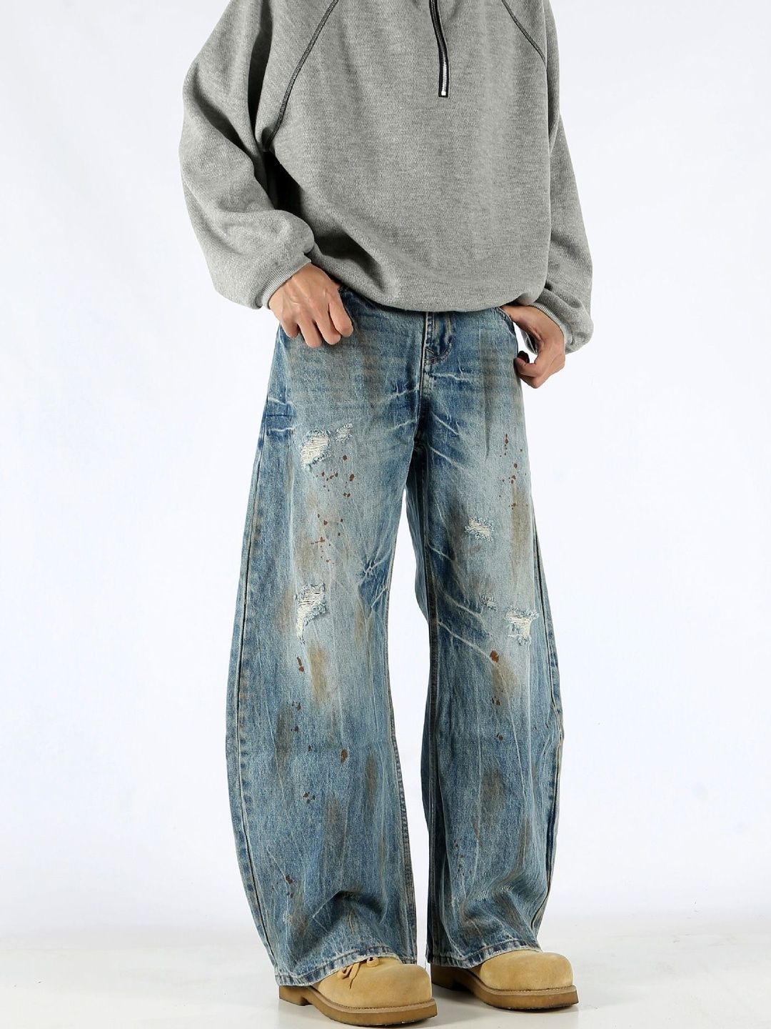 Men Wide Leg Mid-Rise Jeans