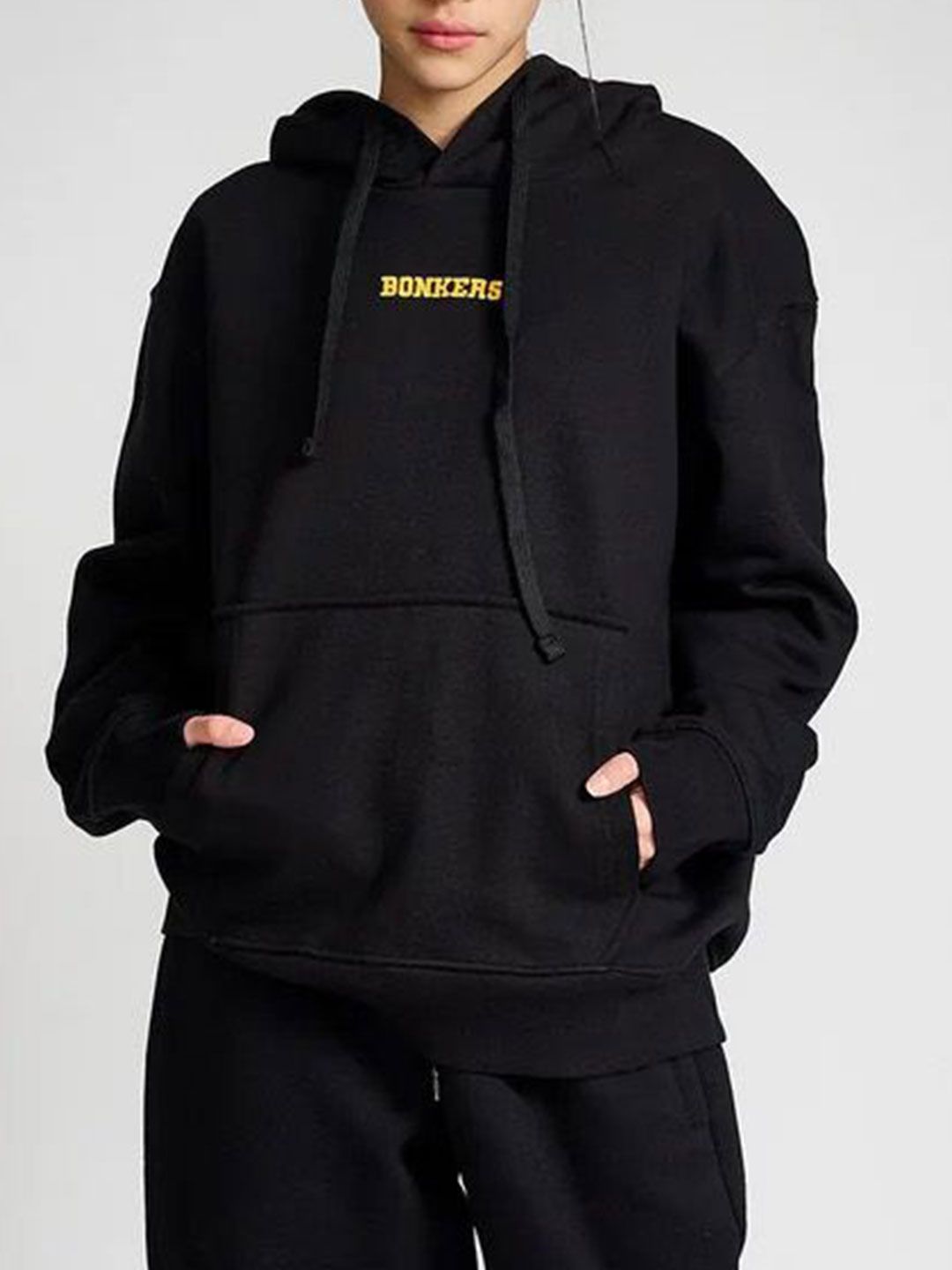 Women Black Signature Oversized Heavyweight Hoodie Fleece